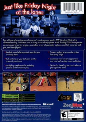 AMF Bowling 2004 (USA) box cover back